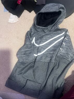 Nike Dark Gray Heather Pullover Hoodie with White Swoosh unisex